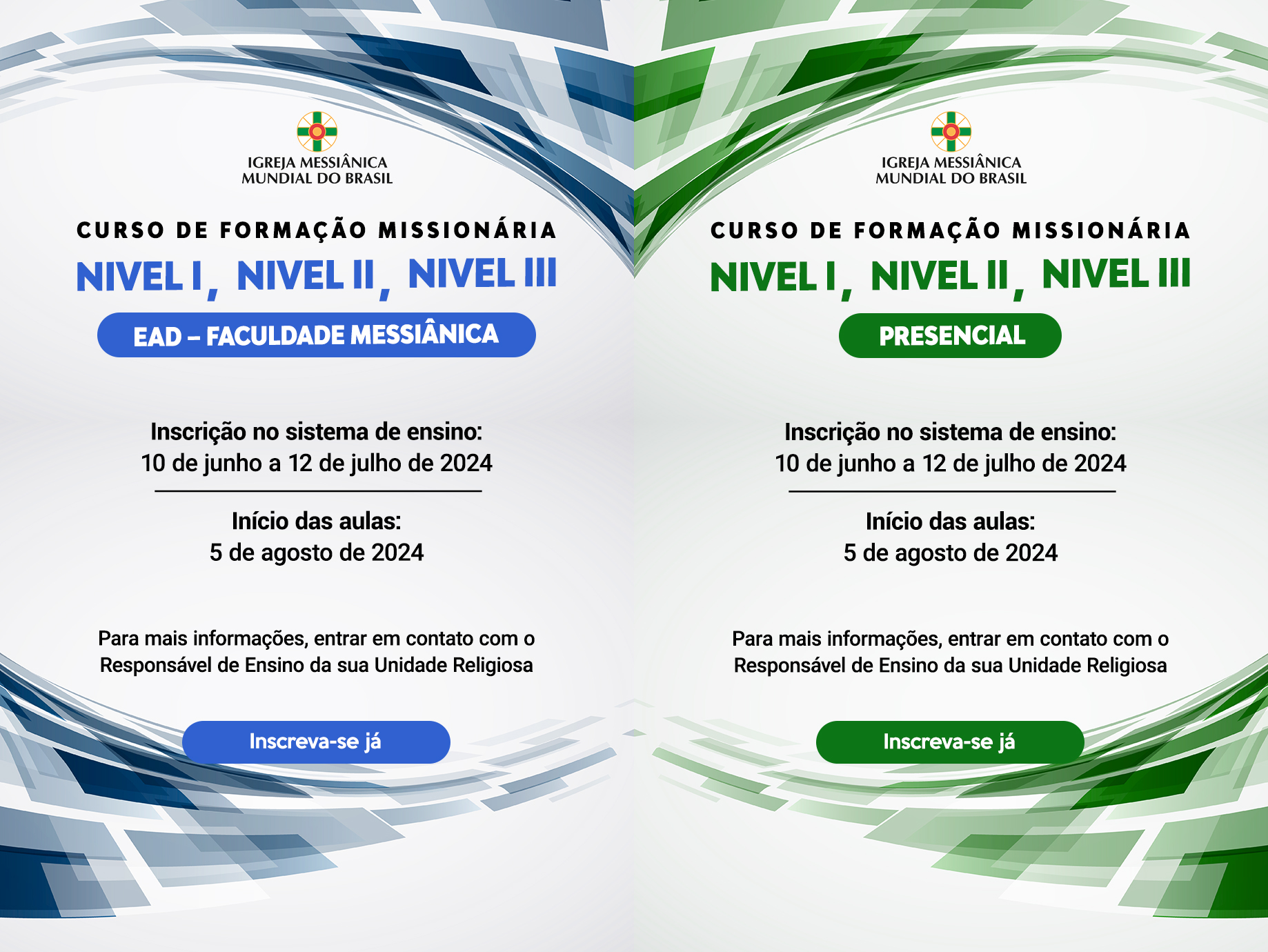 Cursos de Formação Missionária (Níveis 1, 2, 3) e  Ensino e Didática estão com inscrições abertas